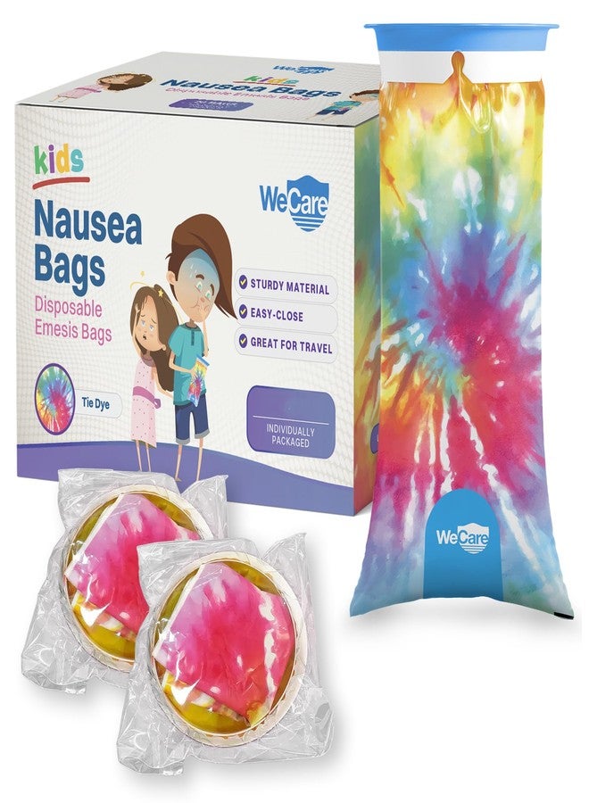 WeCare Kids Vomit Bags Disposable 5 Pack - Individually Wrapped Barf Bags with Cute Tie Dye Print - Leak Proof Self Sealing Emesis Bags for Motion Car Sickness and Nausea - Ideal for Taxis, Airplane Travel - Image 1